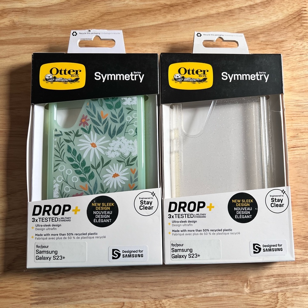 Lot of 2 OtterBox Symmetry Samsung Galaxy S23+ Cases Clear Sparkle Floral